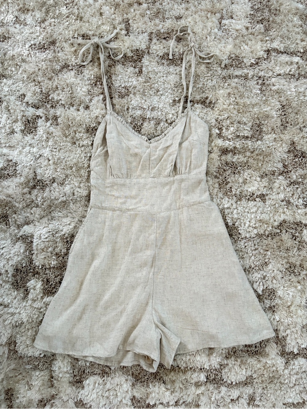 NWT Abercrombie & Fitch Tie-Strap Linen Blend Romper in Beige